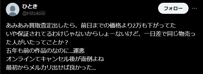 あみあみの買取相場変動